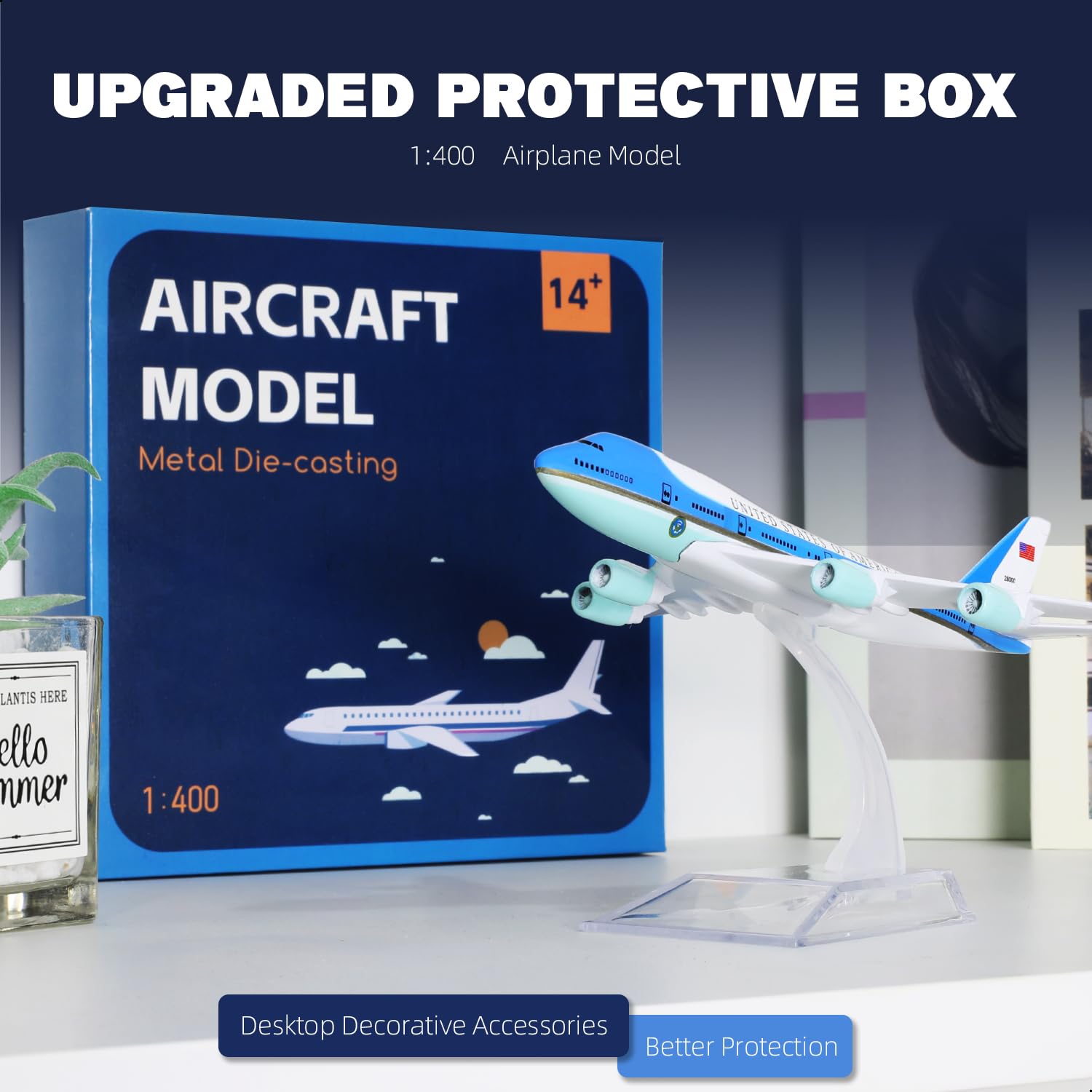 QIYUMOKE 1/400 for Air Force One VC-25A Boeing 747 Diecast Model Airplane with Display Stand, 6-Inch Metal Airliner Model for Aviation Collectors