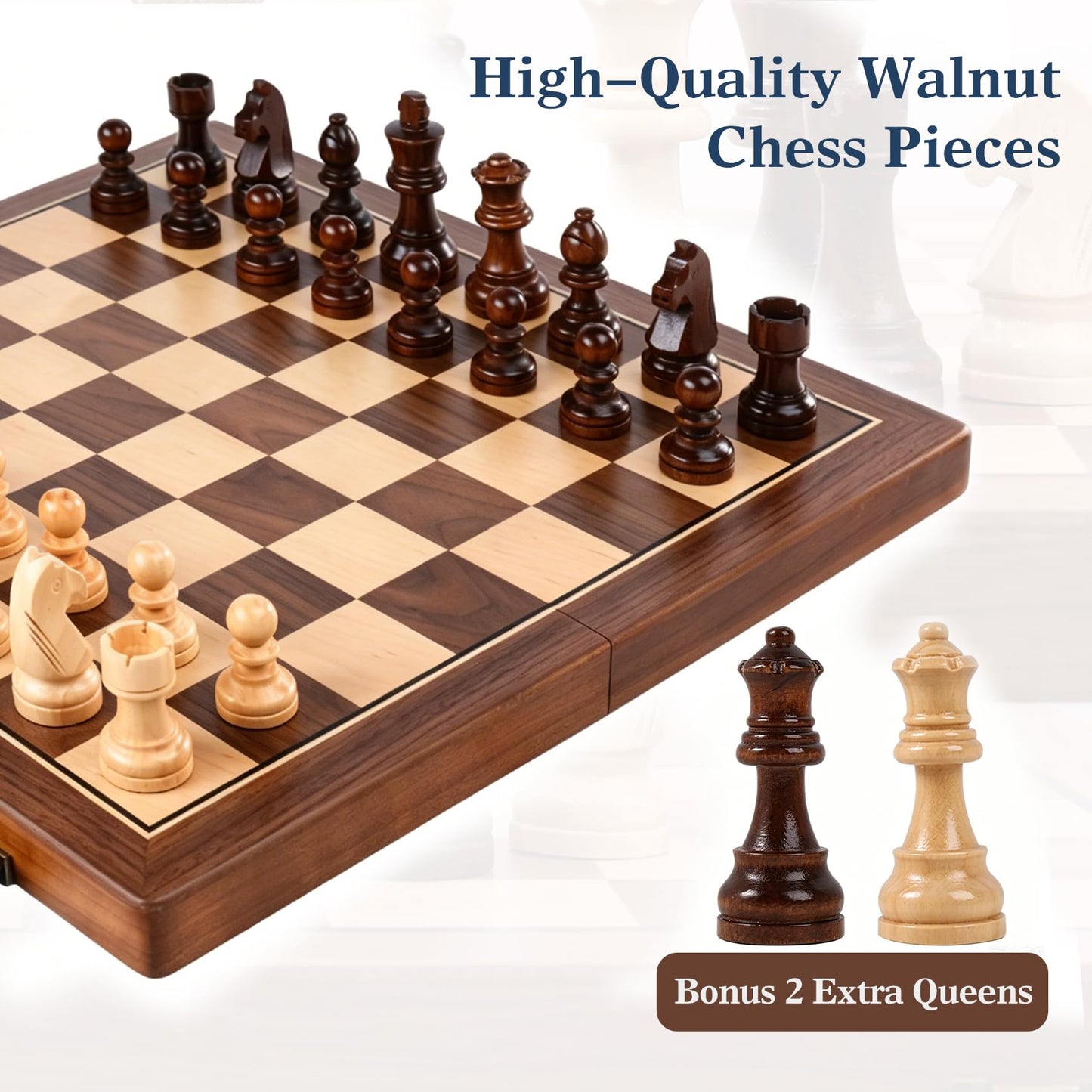 15 Inch Walnut Magnetic Chess Board Set for Adults Kids Wooden Chess, Folding Portable Travel Chess Game for Tournament Professional Beginner