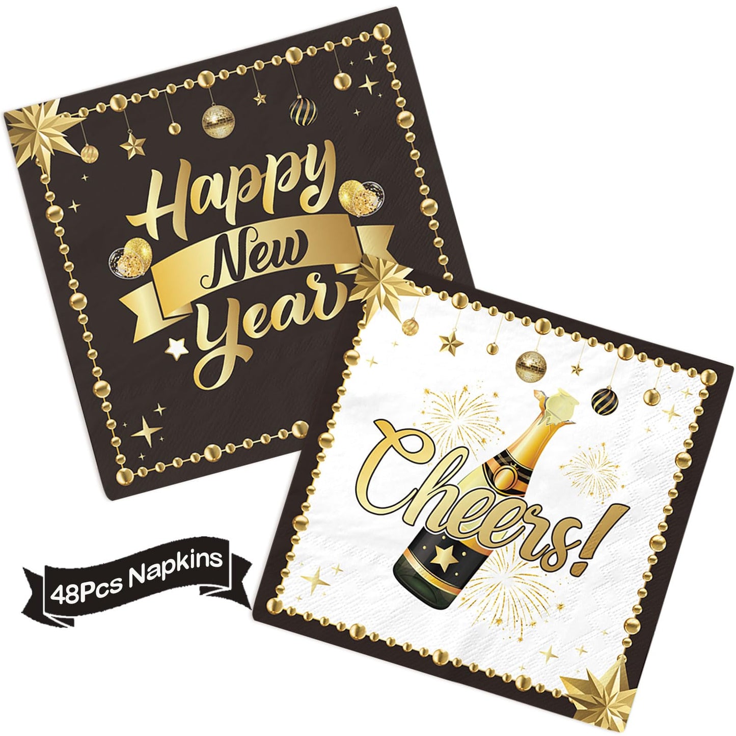 48Pcs New Years Eve Party Supplies 2026 New Years Napkins New Year Eve Decorations Happy New Year Decorations 2026 Tableware Set