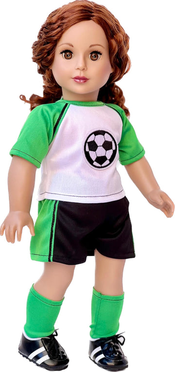 Soccer Girl - 4 Piece Soccer Outfit - Shirt, Shorts, Socks and Shoes - Clothes Fits 18 Inch Doll (Doll Not Included)