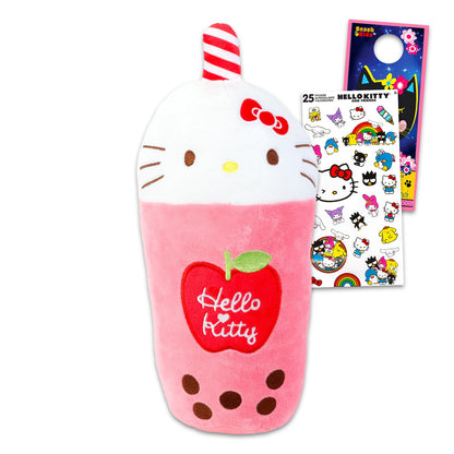 Sanrio Hello Kitty Boba Plush Toy Set - Bundle with 15" Hello Kitty Boba Themed Plush Plus Stickers, More | Hello Kitty Plushie Doll for Kids, Girls
