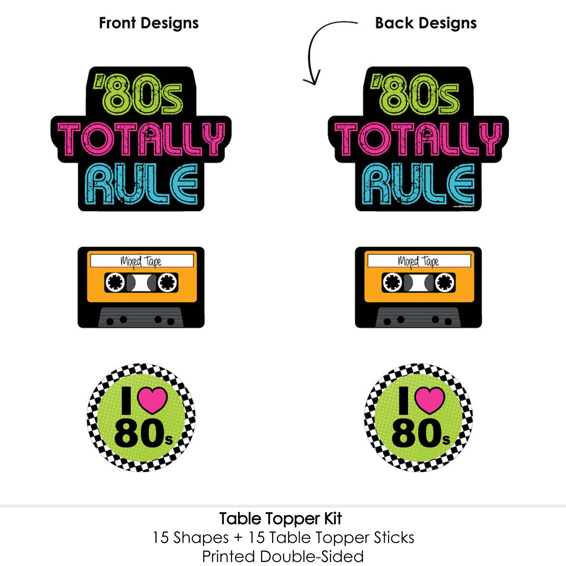 Big Dot of Happiness 80's Retro - Totally 1980s Party Centerpiece Sticks - Table Toppers - Set of 15