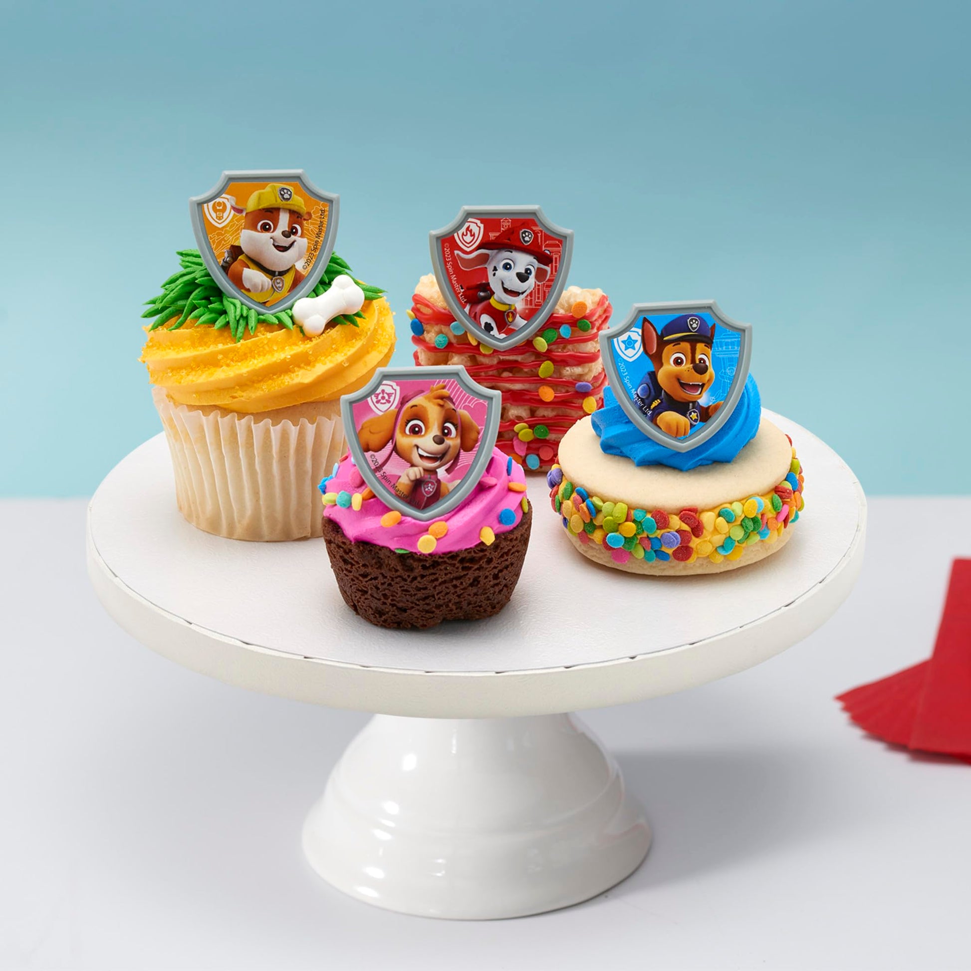 DecoPac Paw Patrol Reporting For Duty Rings, Cupcake Decorations Featuring Chase, Marshall, Skye, And Rubble - 24 Pack