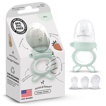 Moss and Fawn Forage Feeder - Silicone Baby Fruit Feeder, Frozen Breast Milk Popsicle Teether & Pacifier - BPA, PVC & Phthalate-Free - Fern
