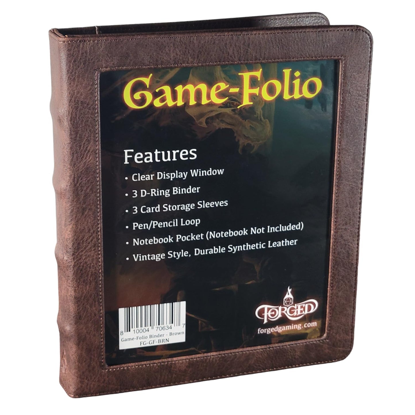 Forged Dice Co. Game-Folio PU Leather Portfolio Binder - Gaming Binder for DND Character Sheets with DND Spell Cards Organizer and Clear Front Pocket