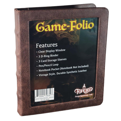 Forged Dice Co. Game-Folio PU Leather Portfolio Binder - Gaming Binder for DND Character Sheets with DND Spell Cards Organizer and Clear Front Pocket