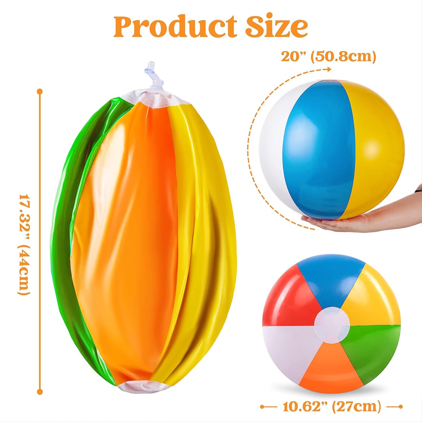 JOYIN 4-Pack 20" Beach Balls - Large Rainbow Beach Ball Inflatable Pool Toys for Party Supplies Decorations, Adults Kids Birthday Luau Summer Beach