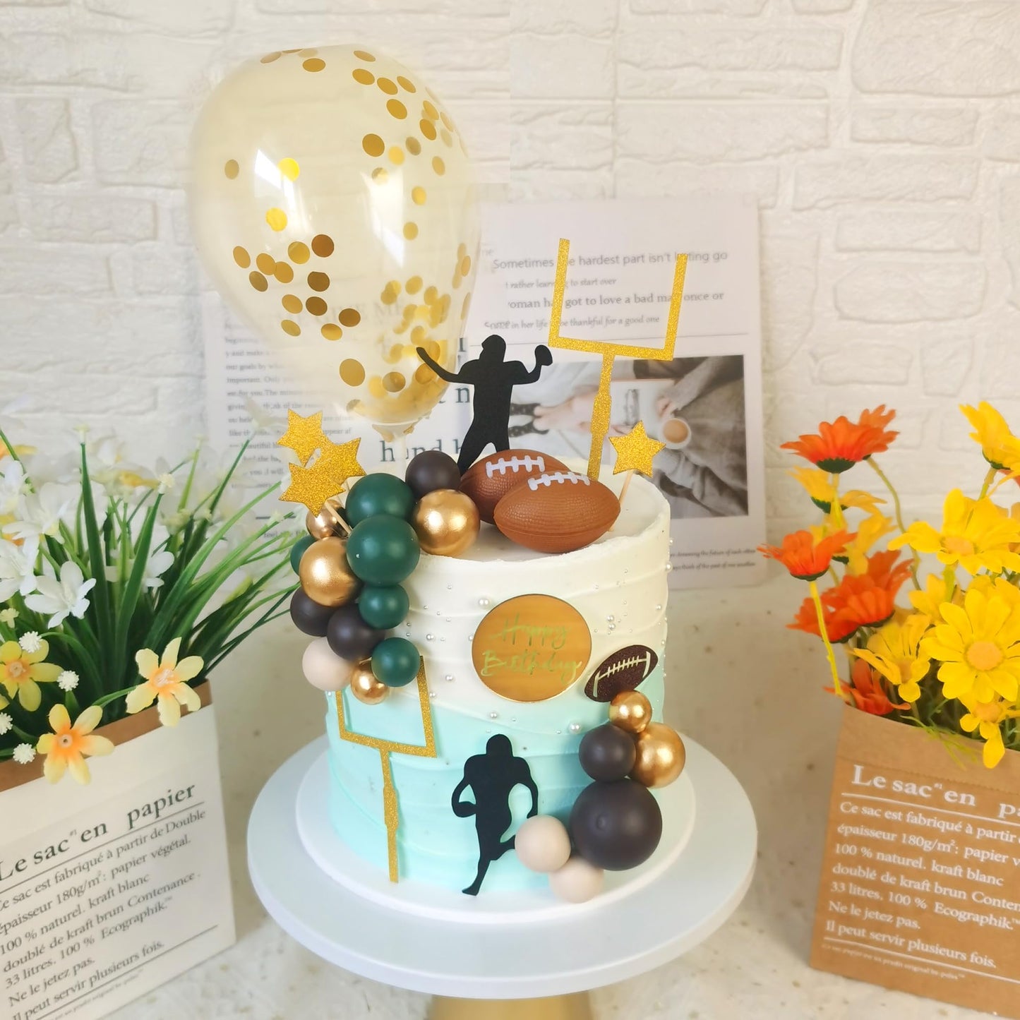 43 PCS Football Cake Topper Goal Post Mini Rugby Ball Player Cake Toppers for Football Theme Birthday Supplies