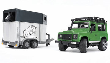 Bruder 02592 Land Rover Defender with Horse Trailer & Horse, 1:16 Scale