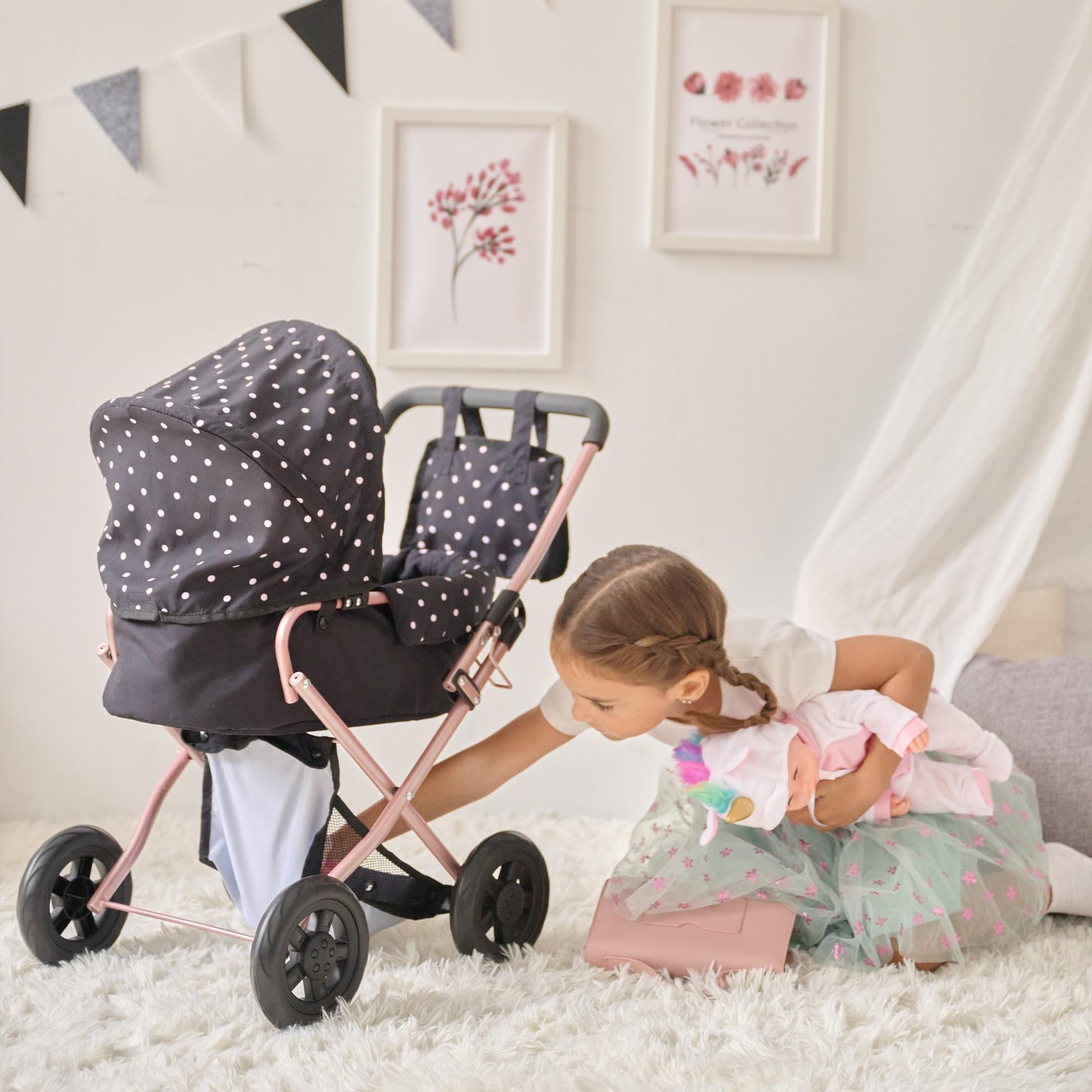 Olivia's Little World Pin Up Foldable Baby Doll Stroller, Classic Style