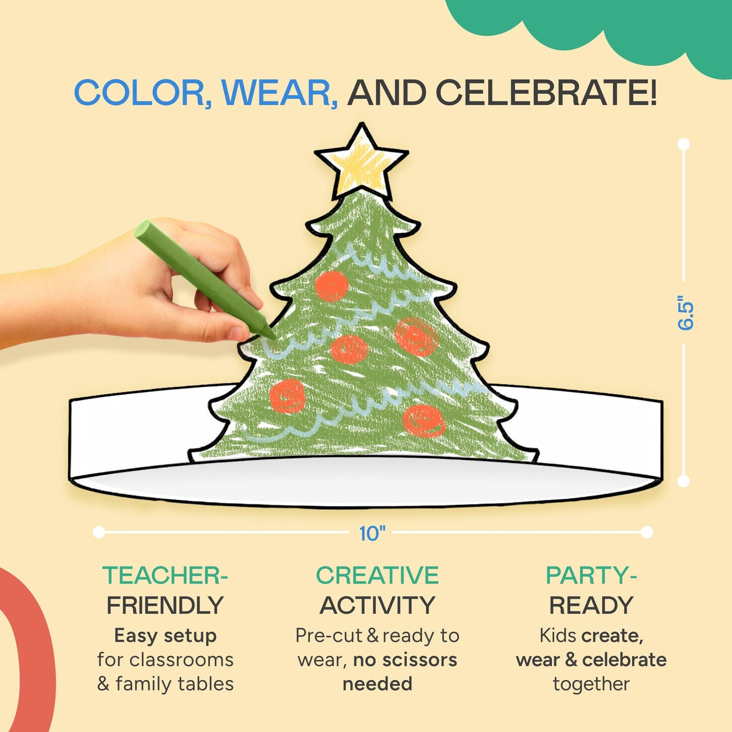 Tiny Expressions - Bulk Christmas Tree Headbands (Pack of 12) - Easy, Color Your Own Xmas Themed Party Headband