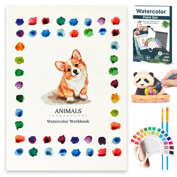 Watercolor Workbook, Water Coloring Book with 13 Pages 300GSM Paper, 26 Colors Watercolor Paint Set with Brush & Storage Bag, Beginner-Friendly