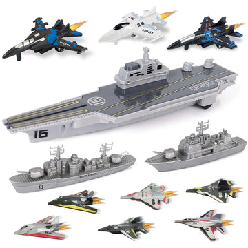 WASK Army Toys for Boys - Launching Military Aircraft Carrier Toys Set Military Naval Ship with Battleship, Supply Ship, Fighter Jets, Aircraft