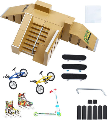 ideallife Skate Park Kit, Bigger Skate Park Kit Ramp Parts for Finger Skateboard Fingerboard Ramp Skate Park Kit Part Training Props with 3 Finger