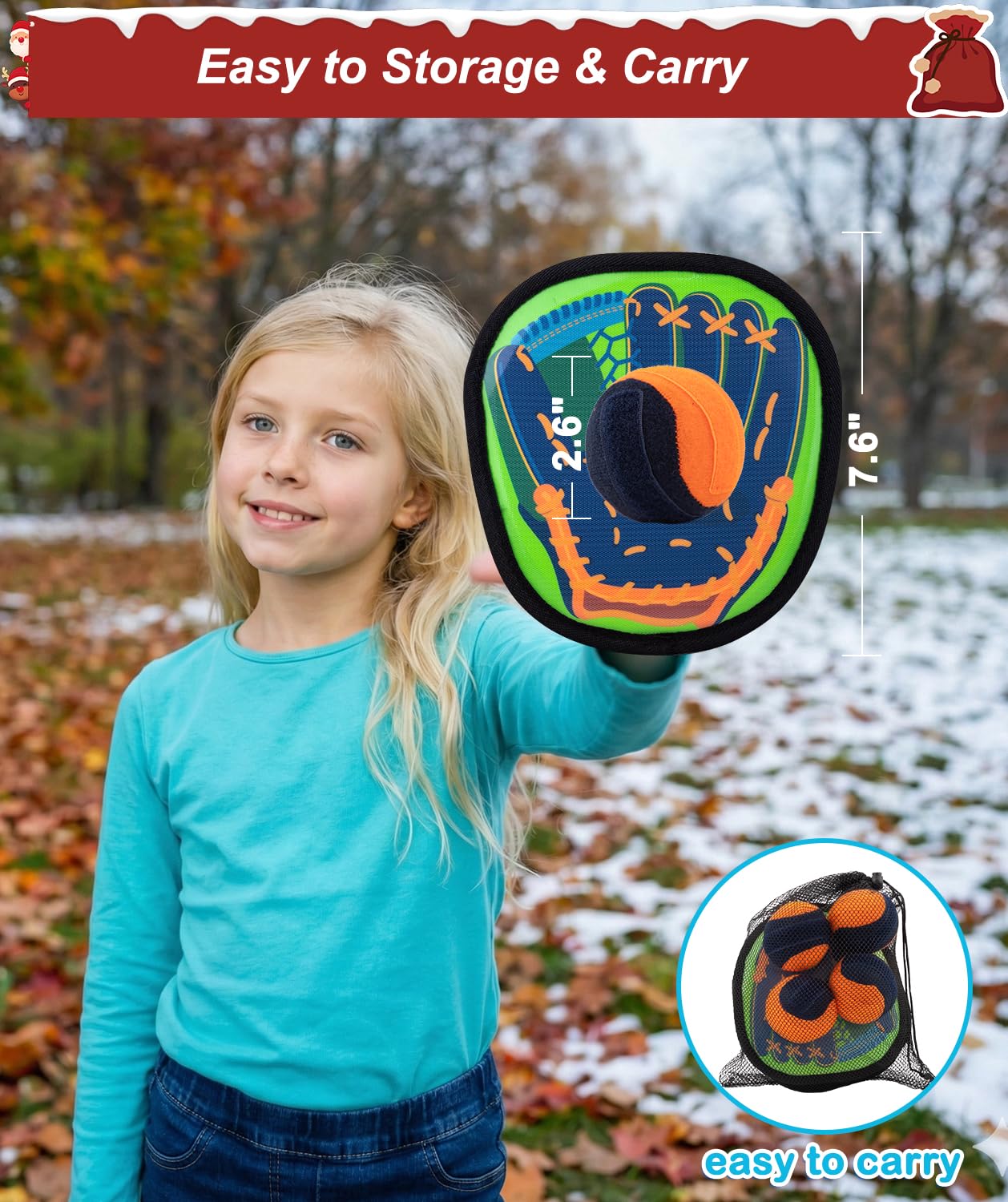 Qrooper Toss and Catch Game with Soft Balls & Sticky Baseball Gloves, Green