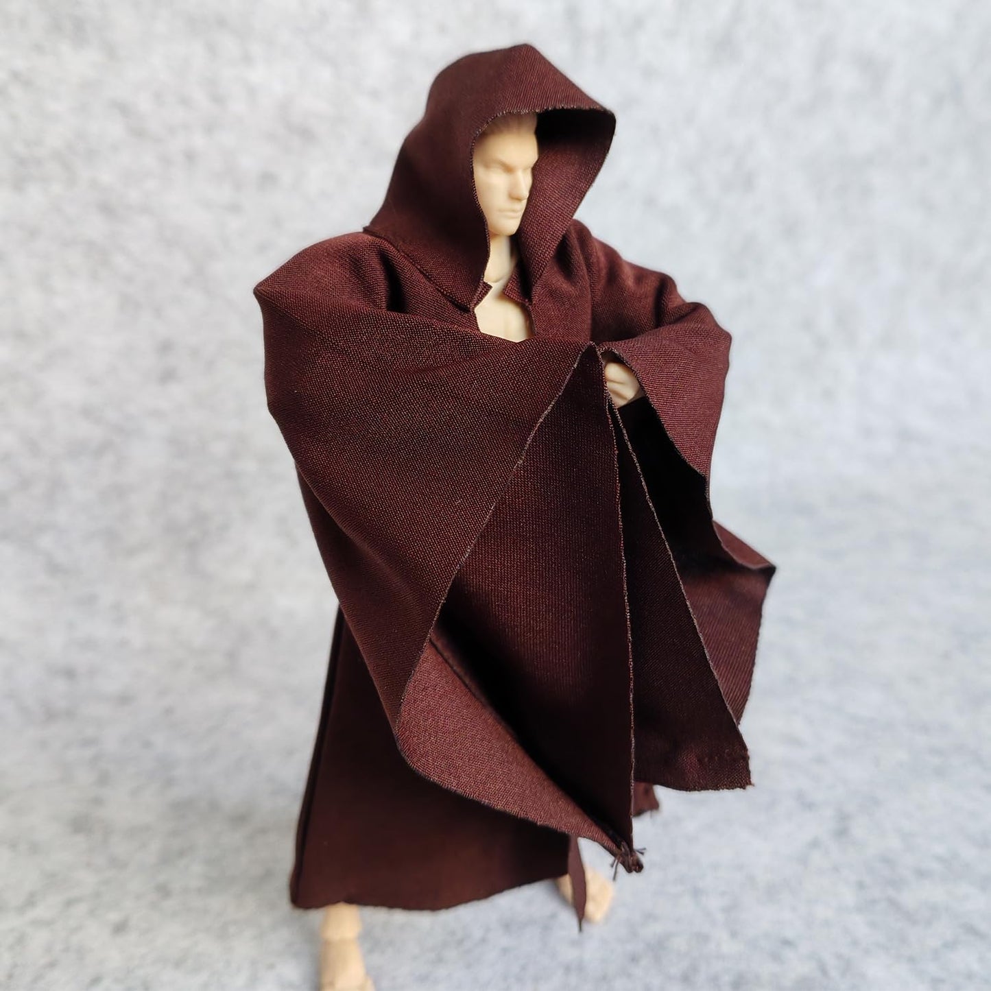 SSbeauty M 1:12 Scale Fabric Cape Robe with Hat for 6" 6 inches Body Doll Action Figure (no Figure) (Brown L Sleeve)
