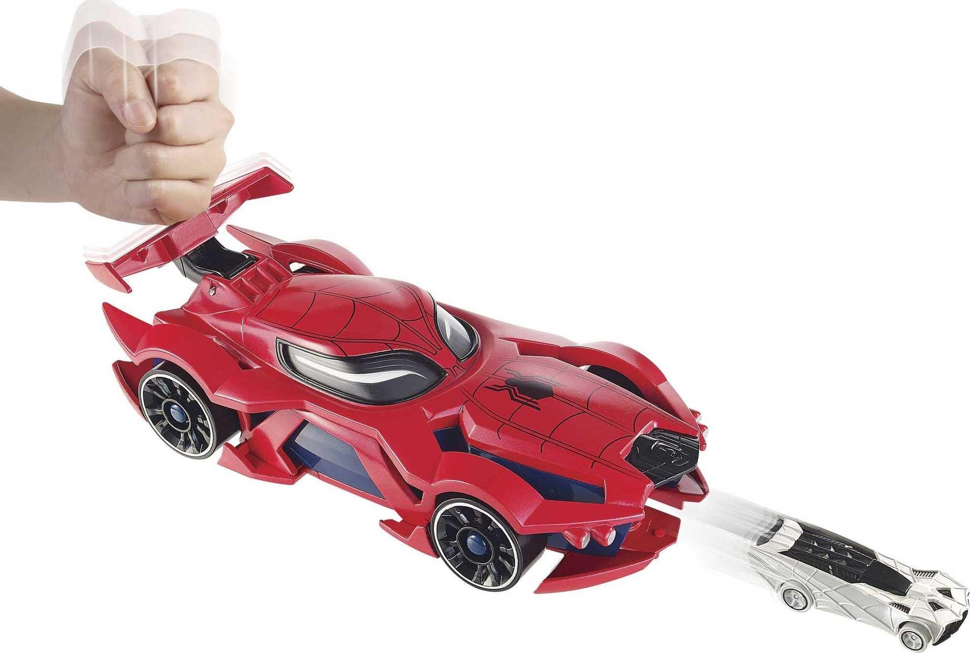 Hot Wheels Marvel Spider-Man Web-Car Launcher with Movement-Activated Eyes & 1:64 Scale Toy Character Car