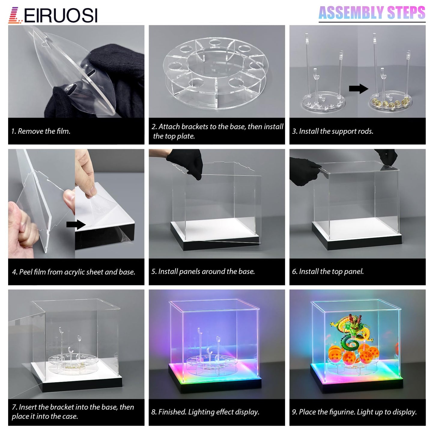 Shenron Clear Acrylic Display Case, LED Display Box Cases for Dragon Shenlong Statue, Dragon Balls & Figure with Holder Stand, Dustproof Protective