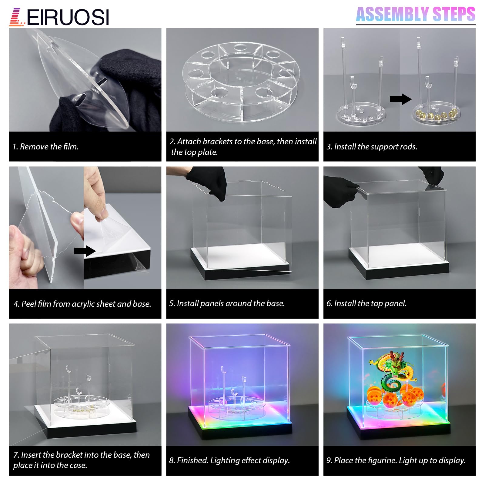 Shenron Clear Acrylic Display Case, LED Display Box Cases for Dragon Shenlong Statue, Dragon Balls & Figure with Holder Stand, Dustproof Protective
