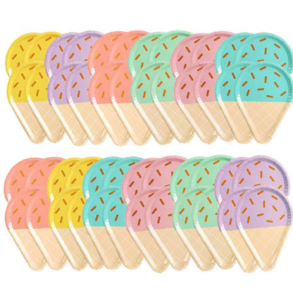Shelling Home 48 Pcs Ice Cream Party Plates, 10'' Disposable Paper Plates, Cute Sundae Party Supplies for Kids Boys Girls Toddlers, Birthday Baby