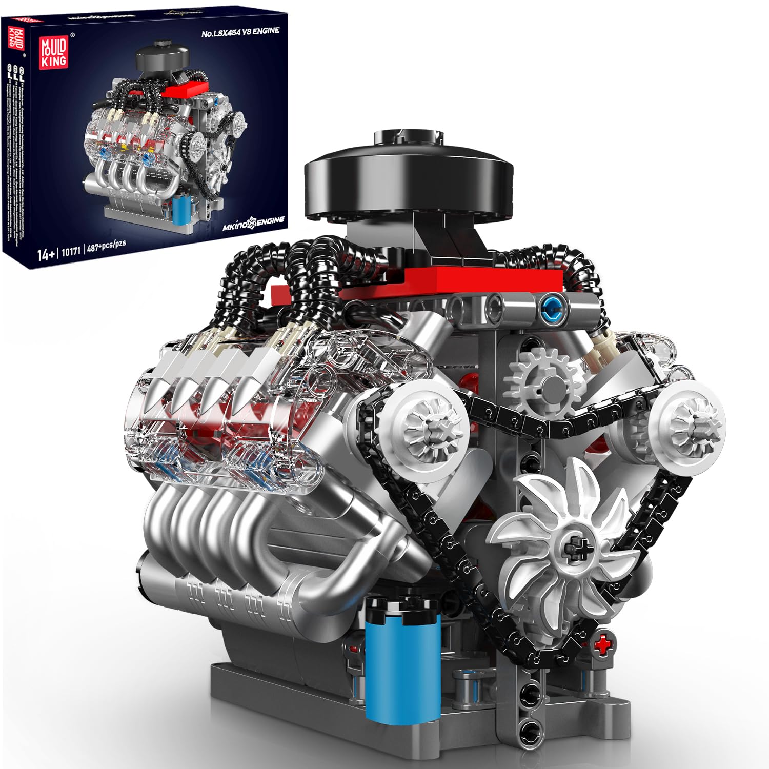 Mould King 10171 V8 Engine Model Kit, Mini V8 Engine Kits that Runs, Build Your Own Car Model Engine with Motor, Collectible Building Blocks