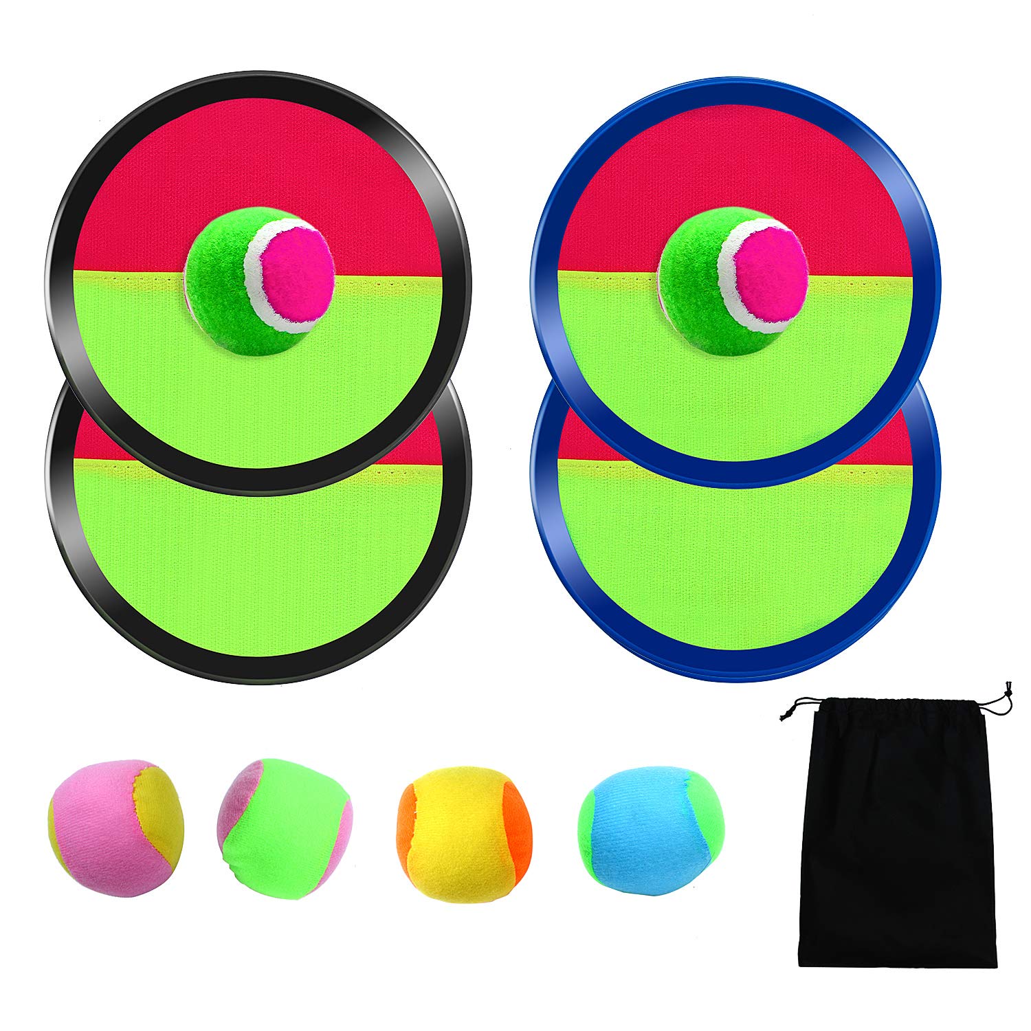 Aneco Paddle Catch Ball and Toss Game Set Disc Toss and Catch Paddle Game with 1 Storage Bag, 4 Paddles and 6 Balls (2 Big Balls and 4 Small Balls)