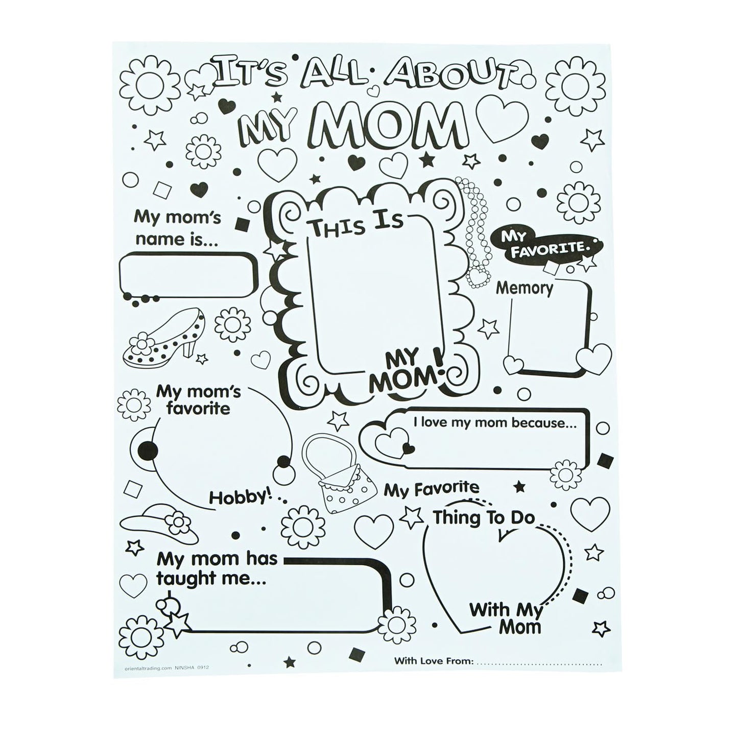 Fun Express Color Your Own All About Mom Poster, 30 Piece Class Pack, Crafts for Mother's Day