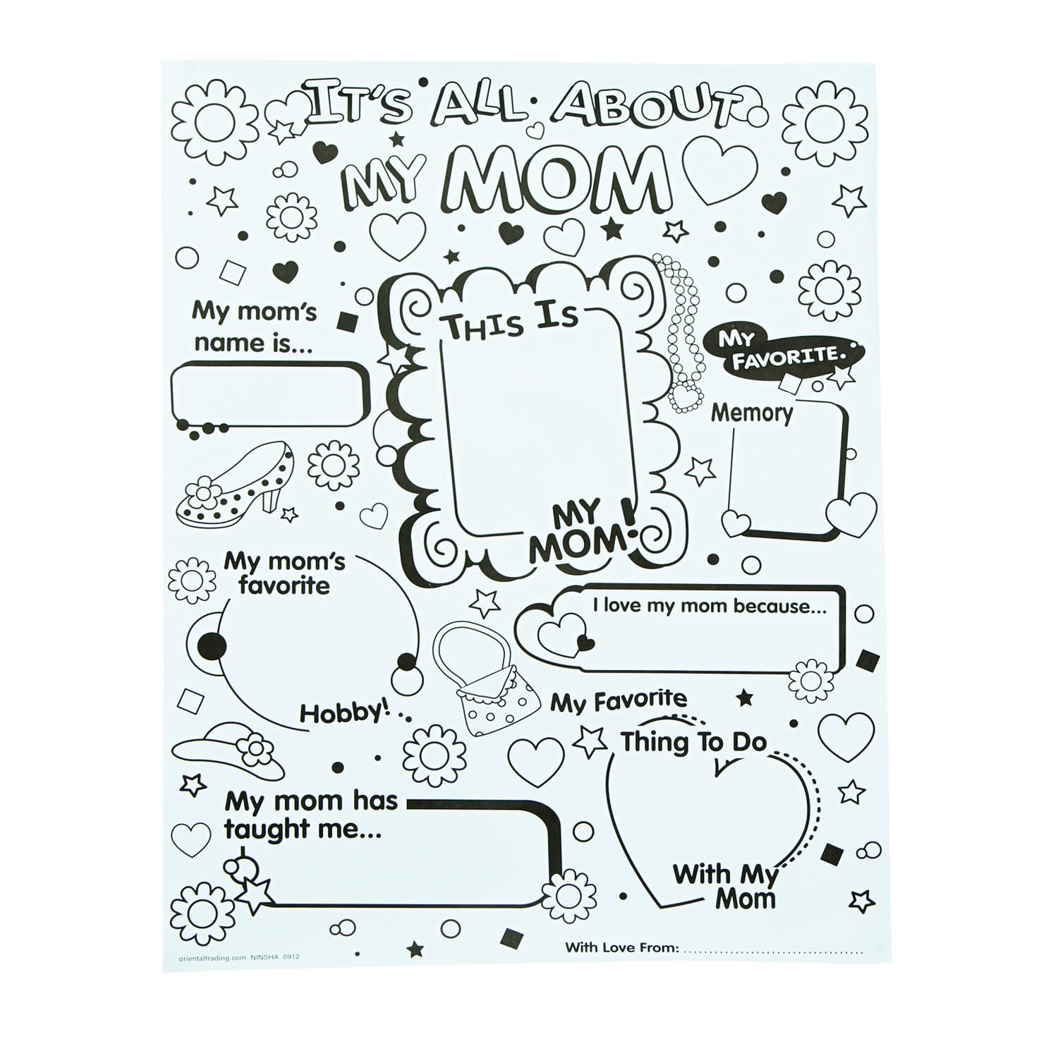 Fun Express Color Your Own All About Mom Poster, 30 Piece Class Pack, Crafts for Mother's Day