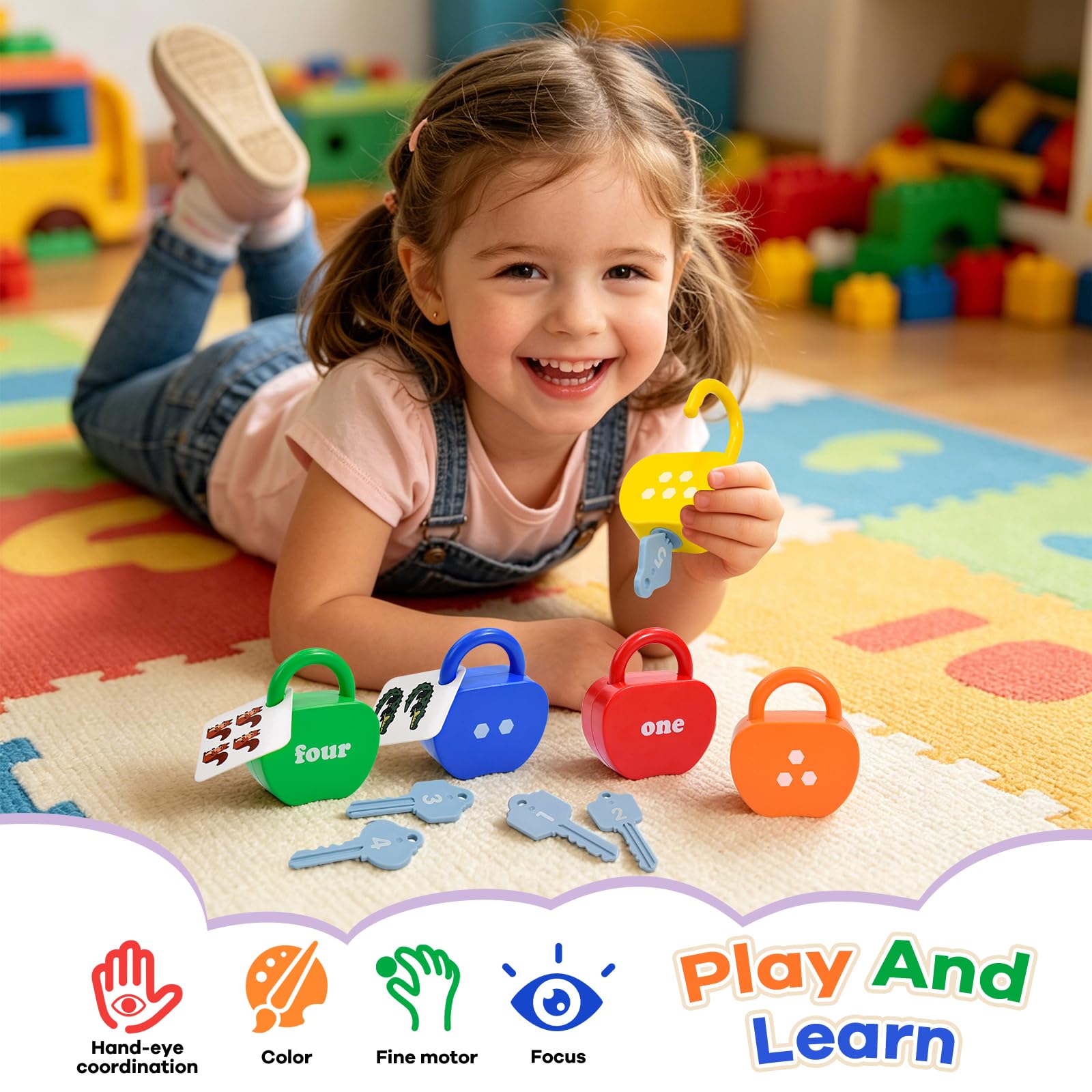 Learning Lock and Key Toys for Toddlers, Montessori 5PCS Numbers Matching & Counting Fine Motor Games, Kindergarten Educational Math Toys for Ages 3 4