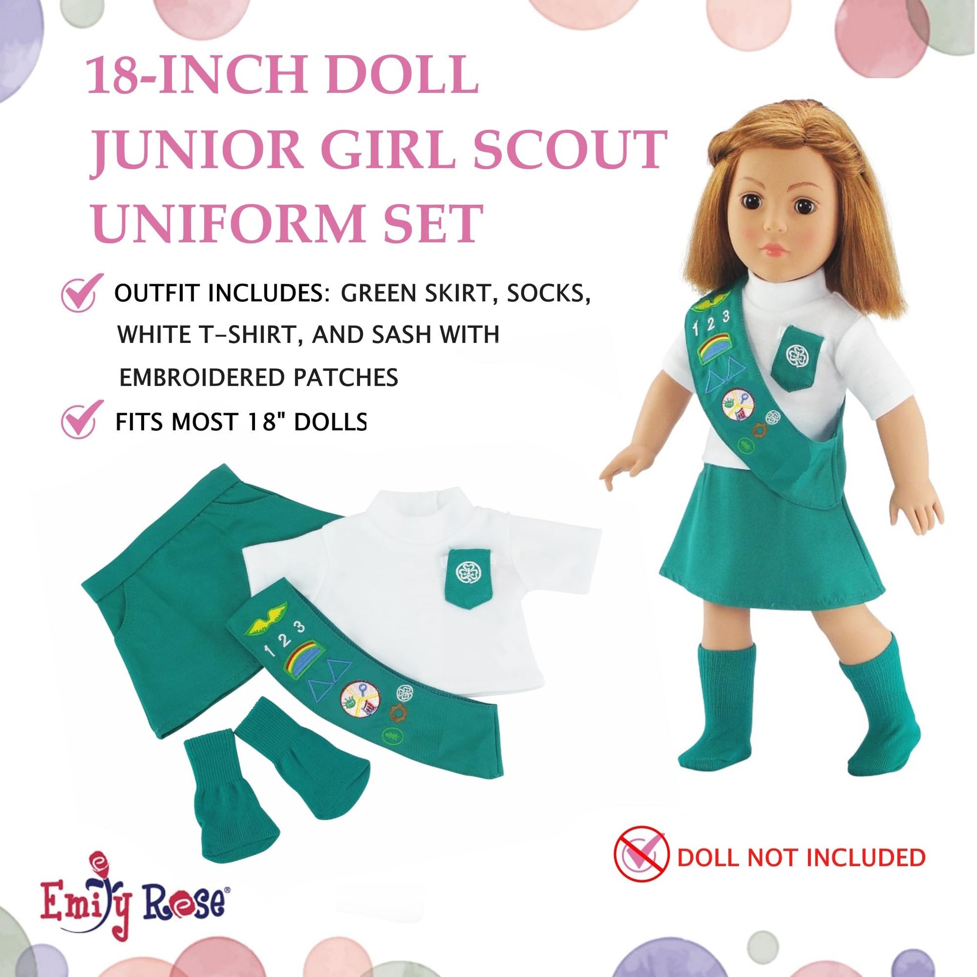 Emily Rose 18 Inch Doll Clothes Value Pack (3) Girl Scout Uniforms, Including Daisy, Brownie and Junior Costume Outfits | Officially Licensed by Girl