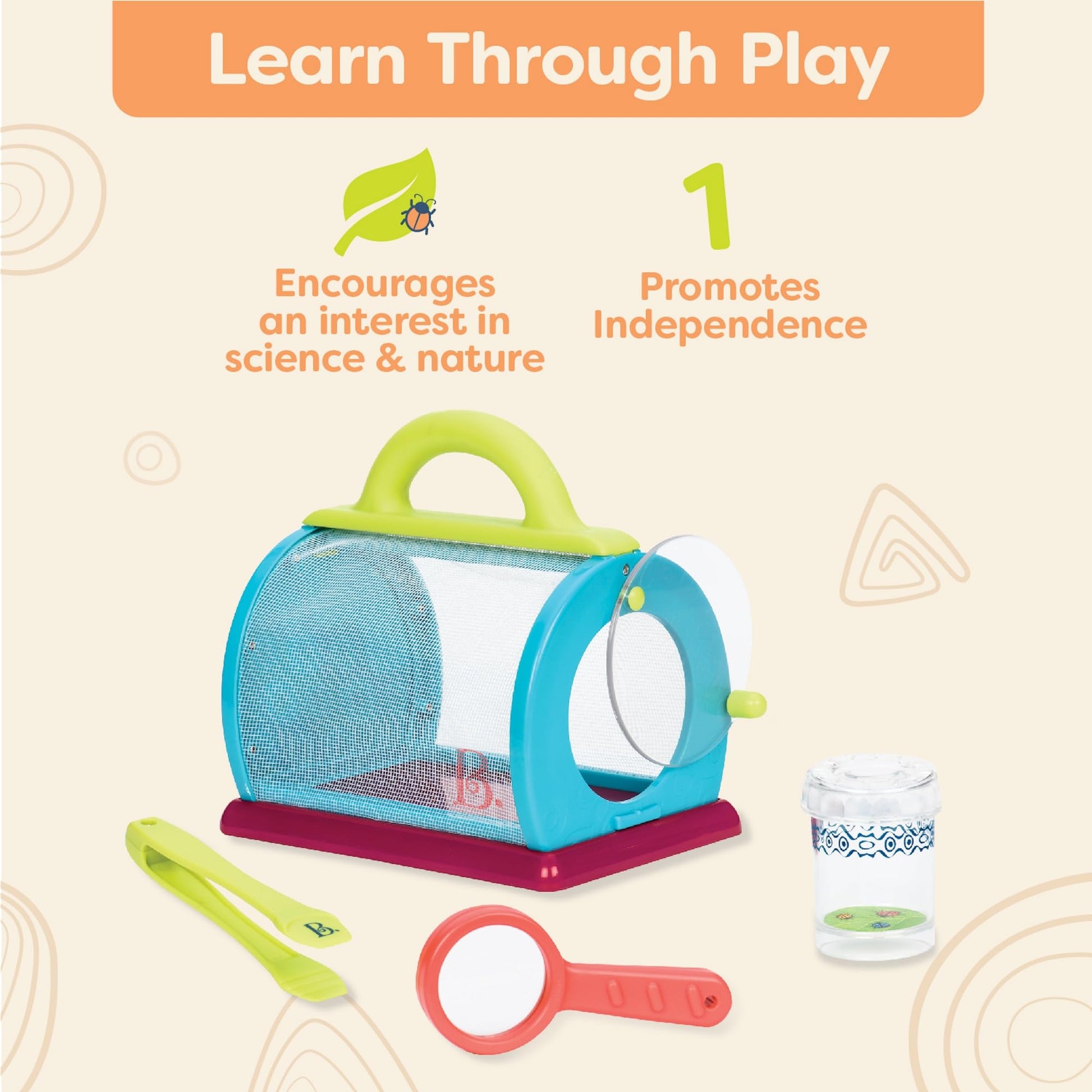 B. toys Bug Bungalow Bug Catching Kit with Mesh Bug House Case, Summer