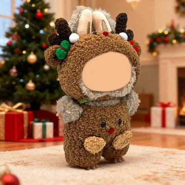 Lukxi 17cm Doll Christmas Clothes, 2-Piece Reindeer Outfit for Lububu(No Doll), Small Kawaii Clothes Set for 6.7" Dolls, Gift for Women(Brown)