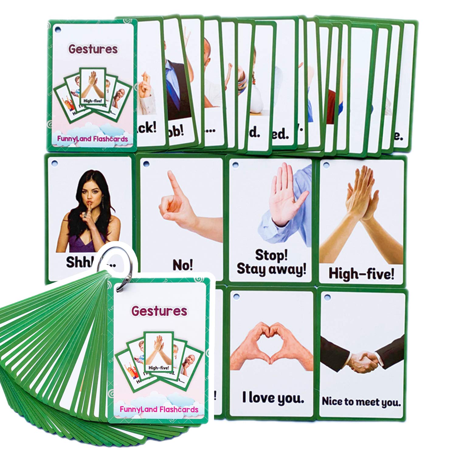 Zwttey 26PCS/Set Gestures Kids Gifts English Flash Cards Pocket Card Educational Learning Baby Toys for Children Pre-Kindergarten