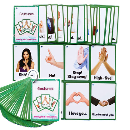 Zwttey 26PCS/Set Gestures Kids Gifts English Flash Cards Pocket Card Educational Learning Baby Toys for Children Pre-Kindergarten