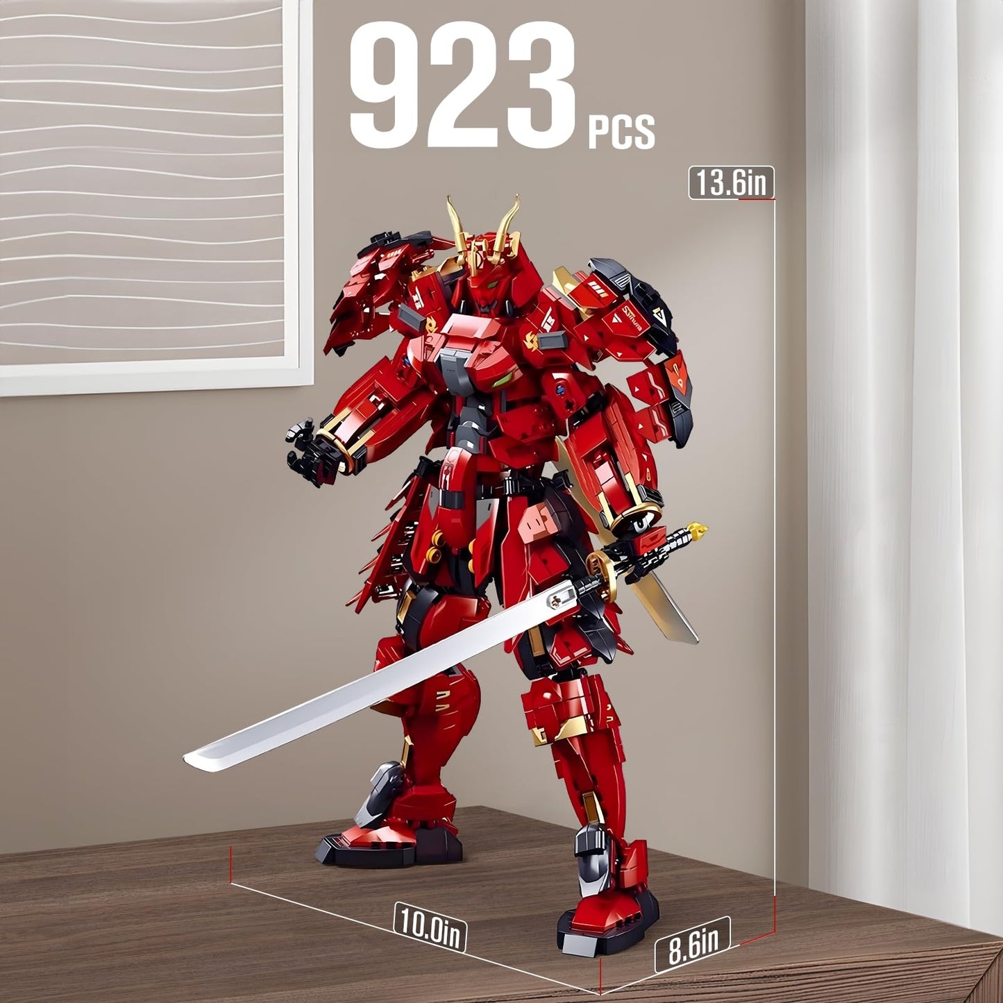 HIGH GODO Samurai Mech Warrior Model Building Sets, Double Swords Robot Building Blocks Toy Set, 923 Pieces Creative Collectible Gift for Adults Man