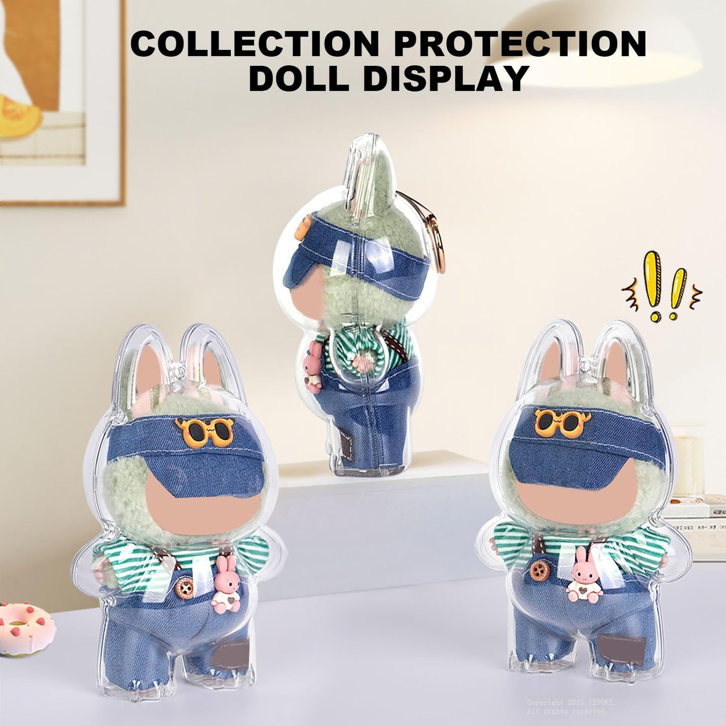 Protective Case Compatible with LABUBU Doll - Crystal-Clear Hard Display Box with Keychain & Dustproof Cover, Secure Backpack Hooks for Shelf/Outdoor