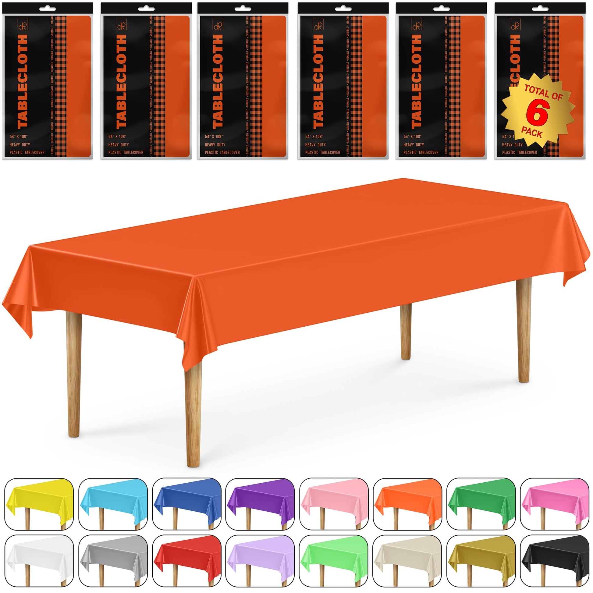 DecorRack 6 Pack Orange Plastic Tablecloths (Rectangular 54x108 in)
