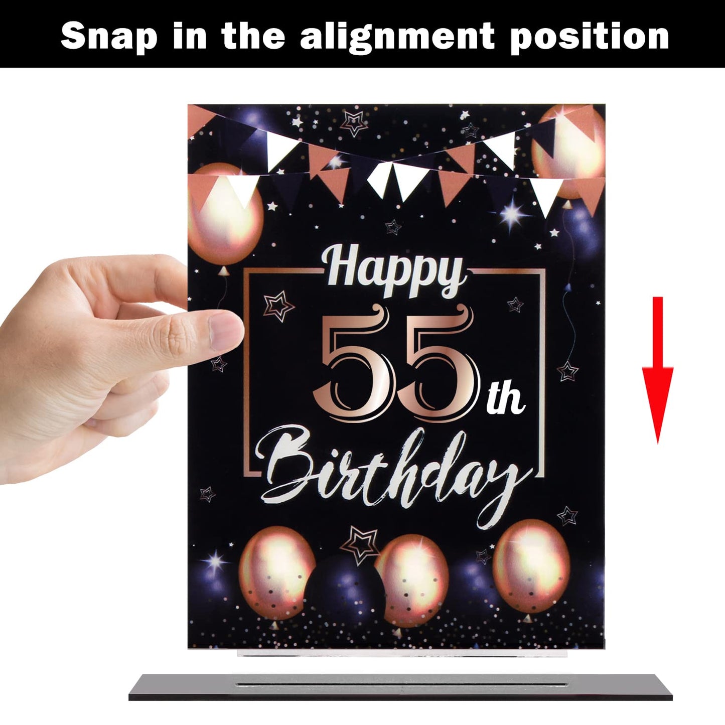 LINGTEER Happy 55th Birthday Decorations, 2Pcs Black&Gold Stand Print Acrylic Table Centerpieces Backdrop Board- Cheers to 55 Years Old Fun Birthday