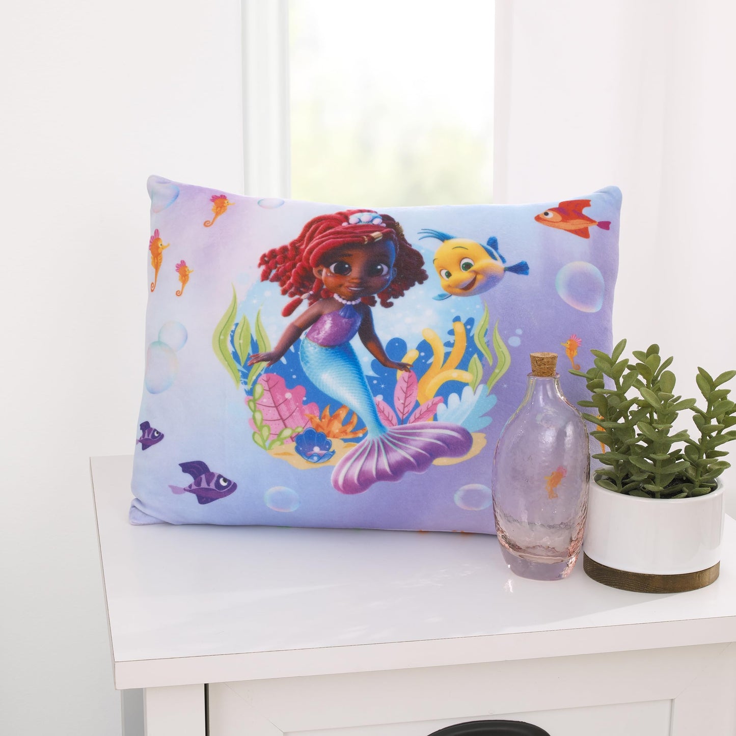 Disney Jr. Ariel Super Soft Squishy Toddler Decorative Pillow with Reversible Design, 12 x 15 Inches