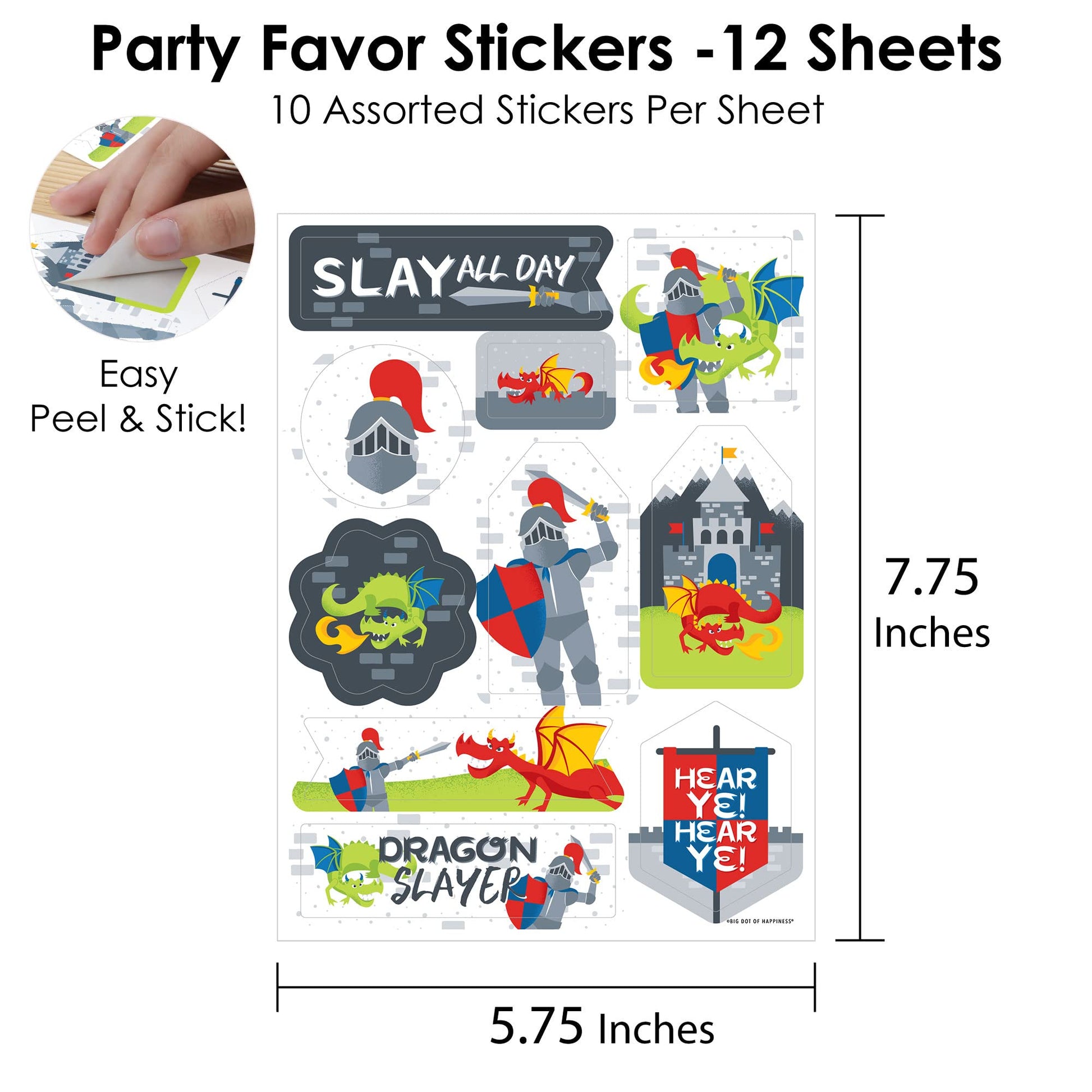 Big Dot of Happiness Calling All Knights and Dragons - Medieval Party or Birthday Party Favor Sticker Set - 12 Sheets - 120 Stickers