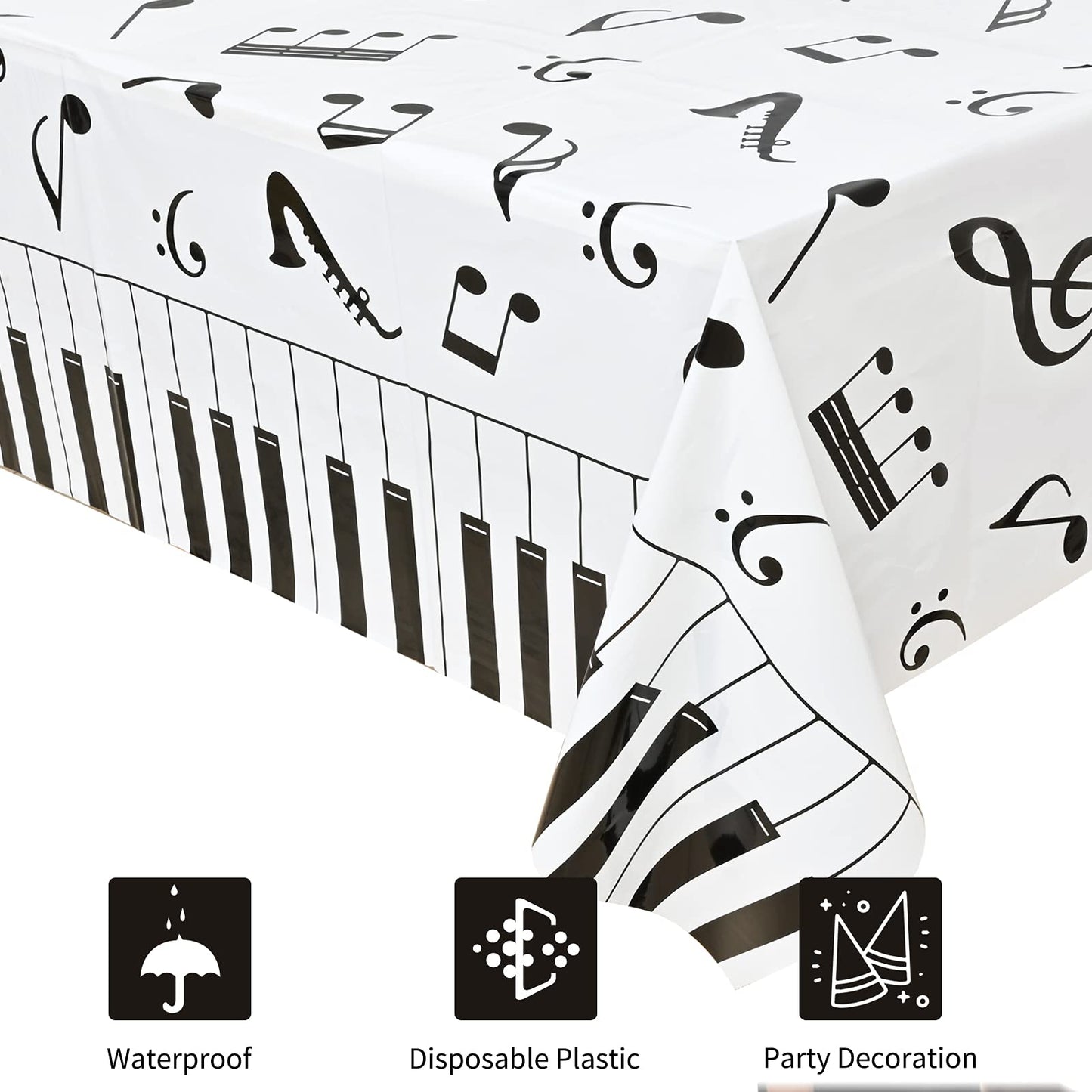 Lecferrarc 2 Pcs Music Notes Tablecloth Piano Music Plastic Table Cover 87 x 51 Inches Musical Theme Birthday Decorations for Birthday Party Supplies