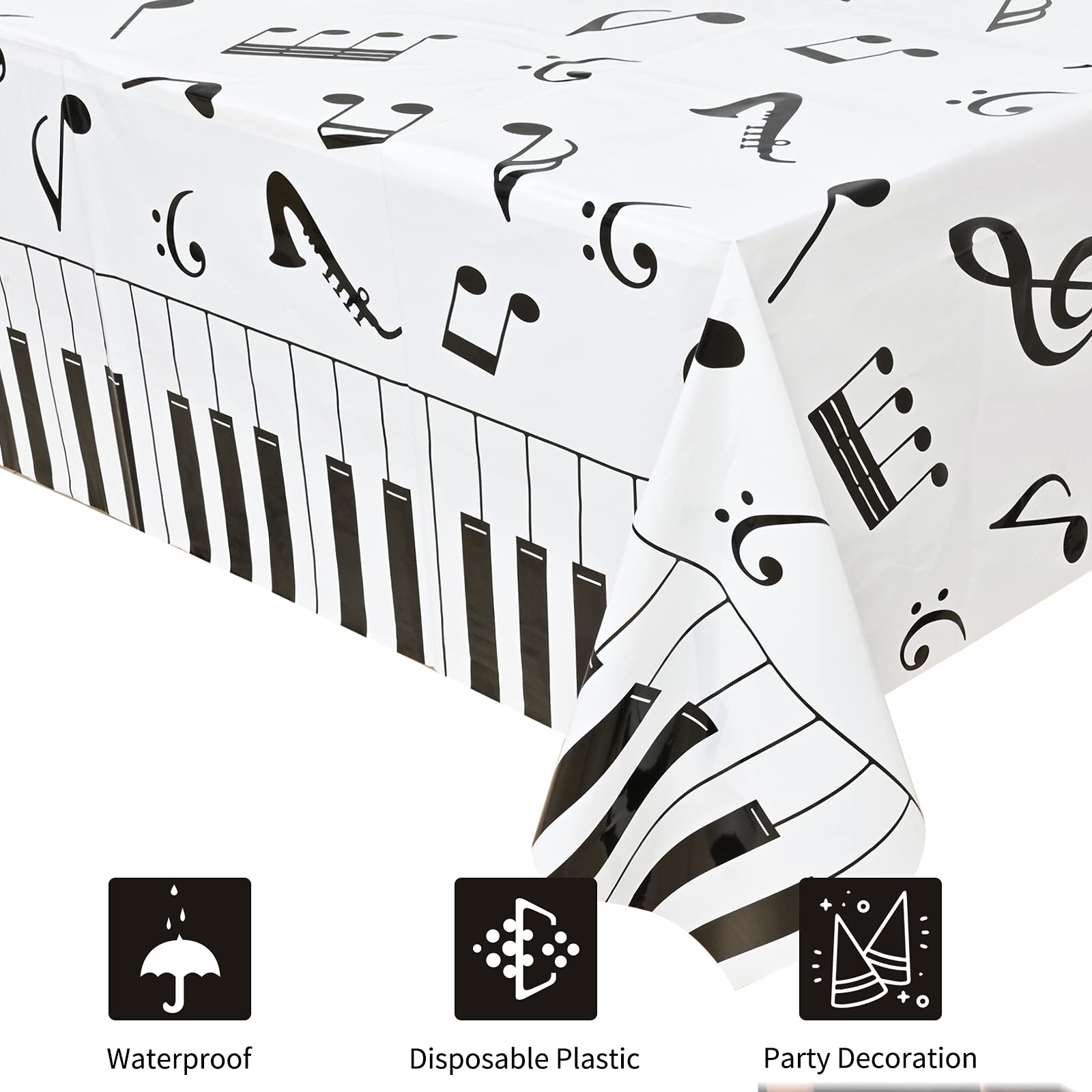 Lecferrarc 2 Pcs Music Notes Tablecloth Piano Music Plastic Table Cover 87 x 51 Inches Musical Theme Birthday Decorations for Birthday Party Supplies