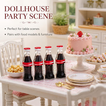4Pcs Miniature Soda Bottles, 1:12 Scale Accessories, Suitable for Party Decorations