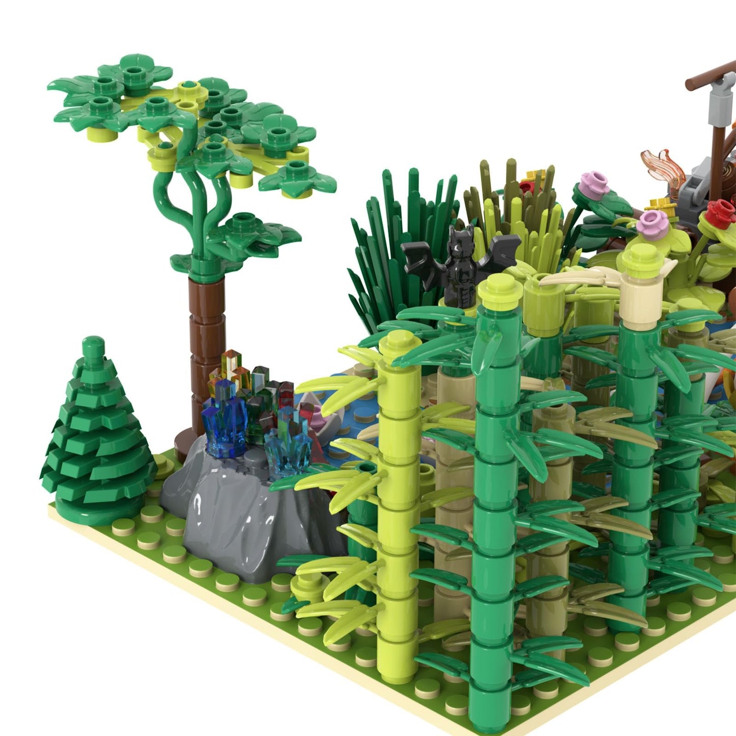 LANMANUO Garden Plants Building Bricks Set, 310PCS Flowers Bushes Trees Palm Leaves Vines Grass Accessories, Jungle Forest Park DIY Scene Blocks