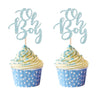 Blue Oh Boy Cupcake Toppers Party Decors Baby Shower Decoration Picks - Set of 24