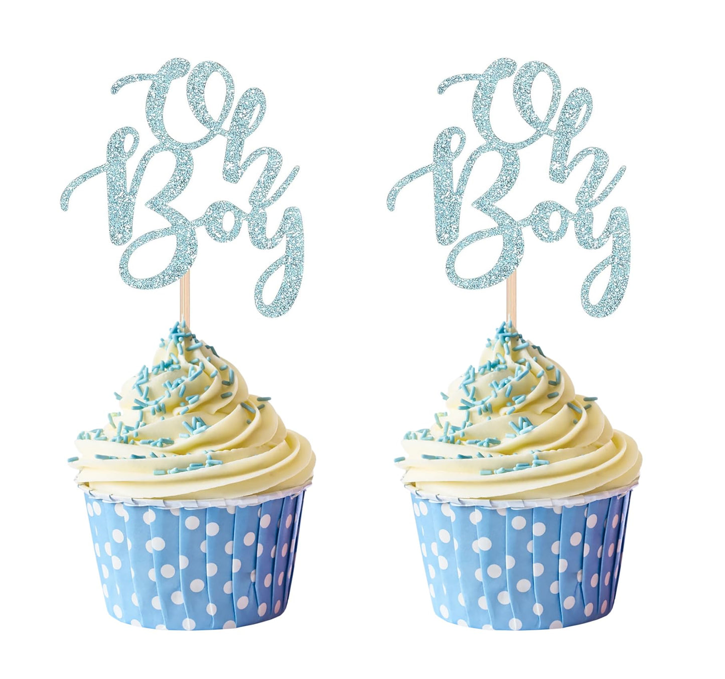 Blue Oh Boy Cupcake Toppers Party Decors Baby Shower Decoration Picks - Set of 24