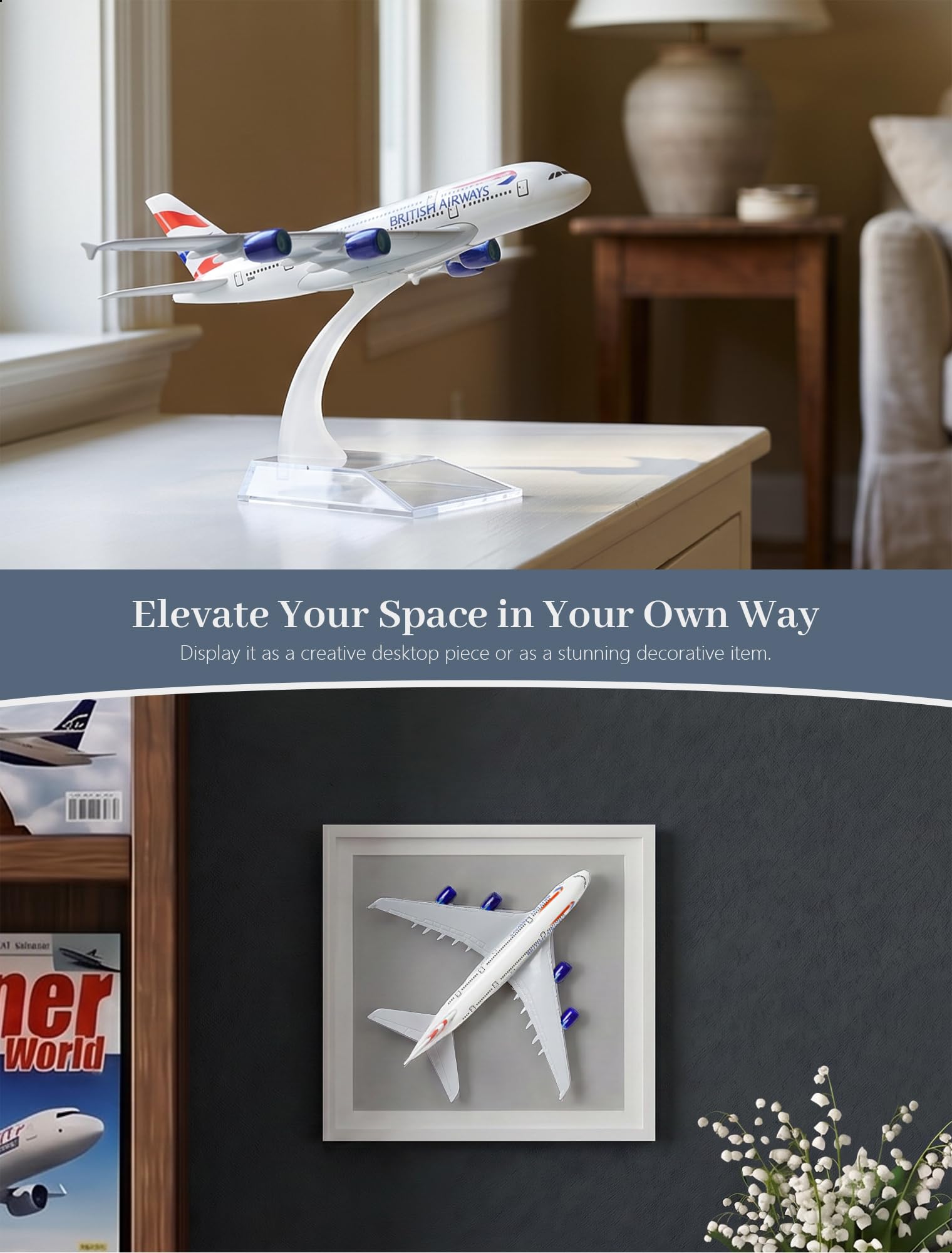 QIYUMOKE 1/400 Scale Compatible for British A380 Model Plane (15cm L) Diecast Metal Airplane Model with Display Stand for Adult Mini Aviation