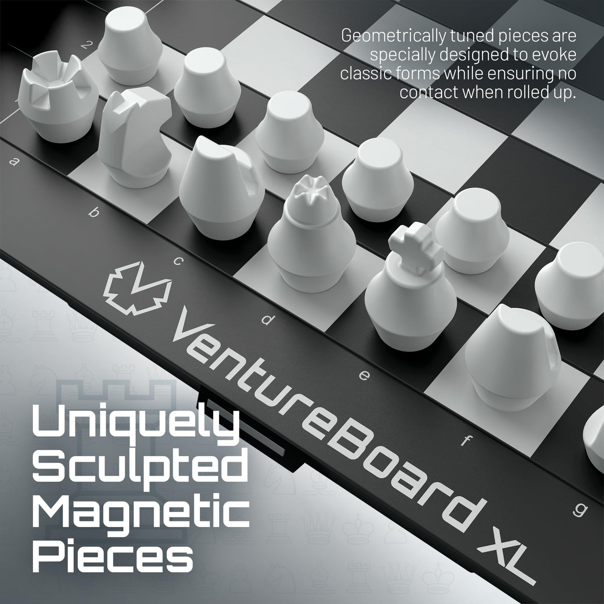 VENTUREBOARD XL Full-Size 10 Inches Magnetic Unique Chess Set Board Game - Folding Board, Travel Chess Board Game Pieces - (Black/Grey)