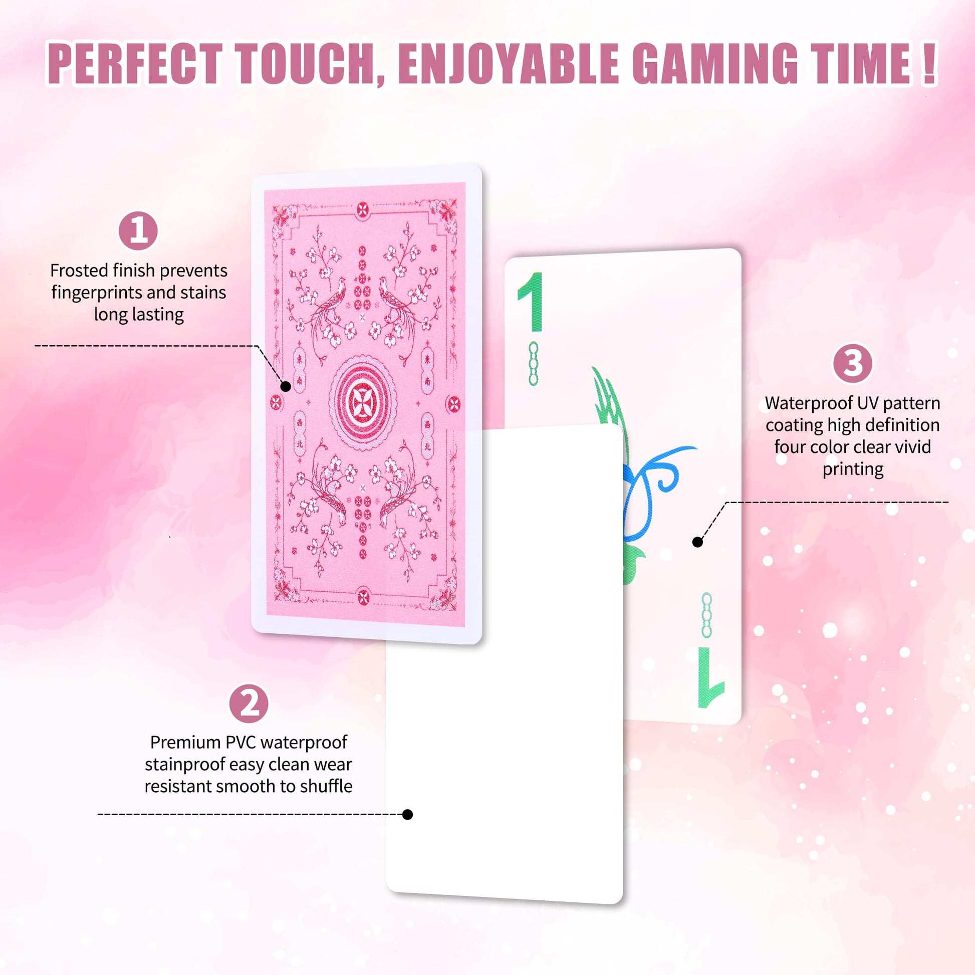 czzwak 166Pcs Waterproof PVC Mahjong Playing Cards, Non-Slip Mahjong Cards Durable Portable Travel Family Board Game for Elderly Beginners Camping