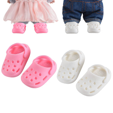 Cute Doll Shoes for Labubu, Premium Doll Shoes for 4-7in Dolls, Compatible with Labubu Doll Clothing & Outfits, 2 Pair of Clog Shoes(Pink and White)